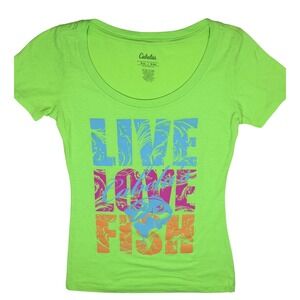 Cabela’s Live Love Fish Neon Graphic Tee Medium Women’s Fishing Outdoors